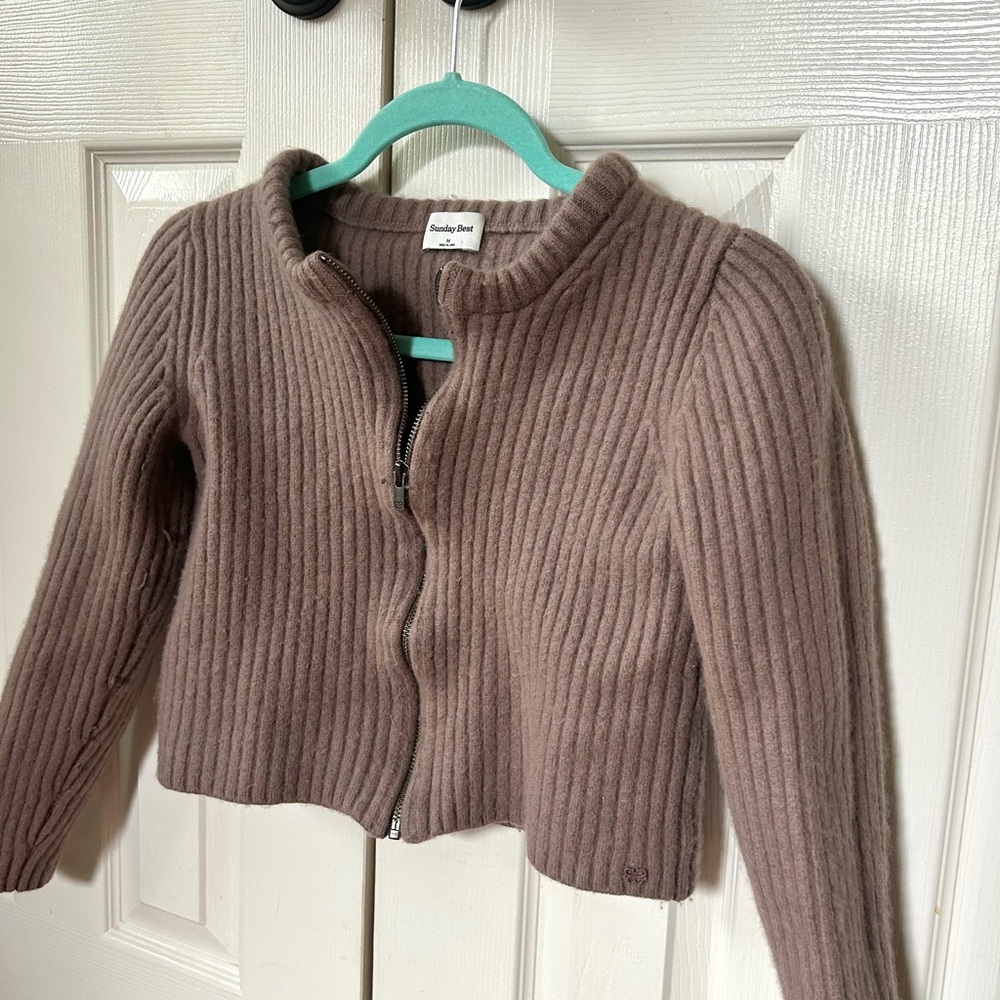 Aritzia Sunday Best Aisha Zip-Up | Ribbed Wool Sweater | M